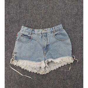 Vtg Filippo Denim Shorts Womens 11/12 Blue Eyelet Hem Lace Up Boho Retro Y2K